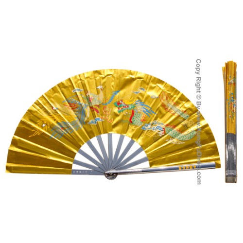 Metal Dragon Phoenix Golden Fan