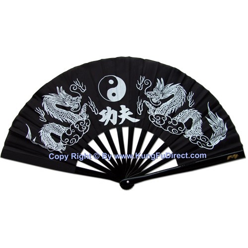 Black Twin Dragon Fan