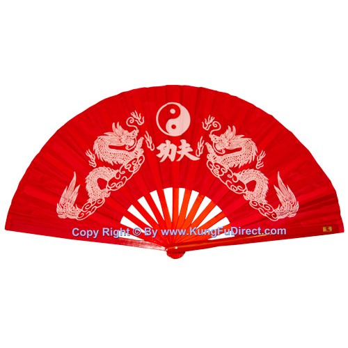 Twin Dragon Red Fan