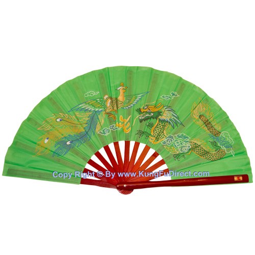 Dragon Phoenix Green Fan