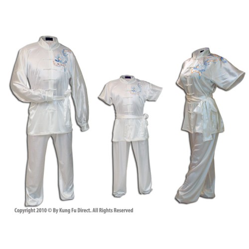 White Satin Uniform with Dragon Design Embroidery