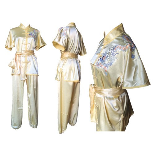Pale Yellow Satin Uniform with Dragon Embroidery