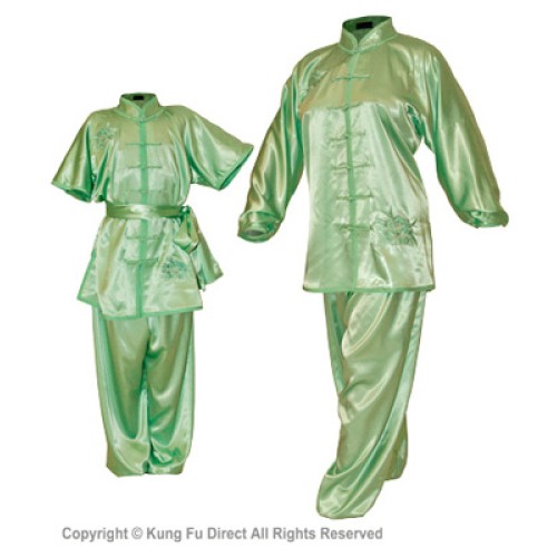 Green Satin Uniform with Flower Embroidery