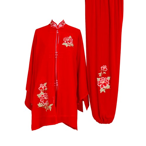 Red Uniform with Flower Embroidery