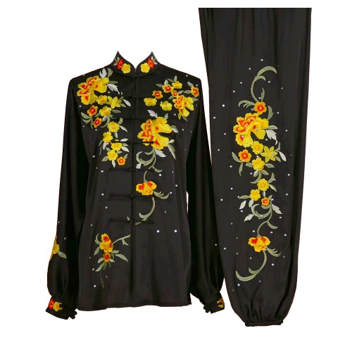 Black Uniform with Flower Embroidery