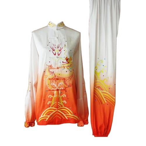 White and Orange Gradient Uniform with Dragon Embroidery