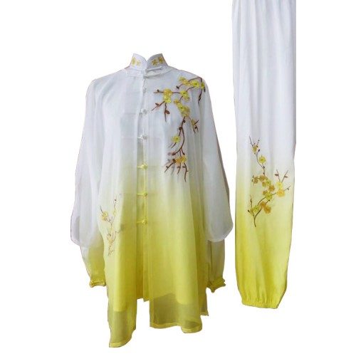 White and Yellow Gradient Uniform with Flower Embroidery