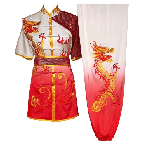Red/White Gradient Uniform with Dragon Embroidery