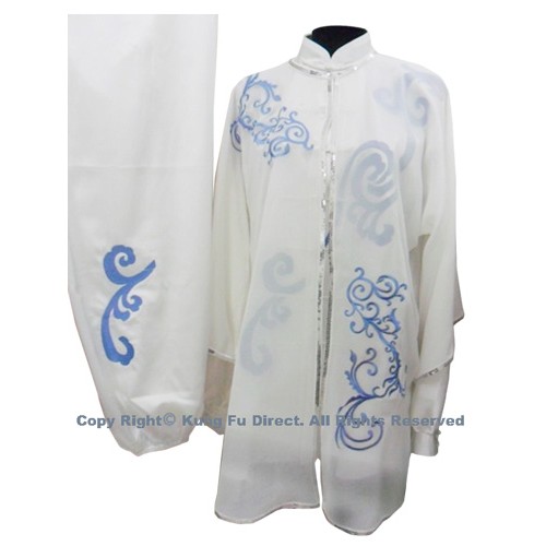 White Shawl with Blue Flower Embroidery- Shawl Only