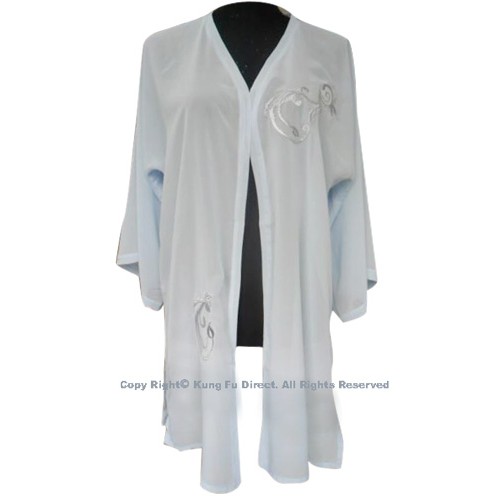 Light Blue Shawl with Sliver Flower Embroidery