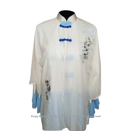 White Shawl with Blue Buttons/Flower Embroidery- Shawl Only