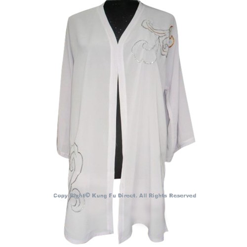 White Shawl with Sliver/Orange Flower Embroidery