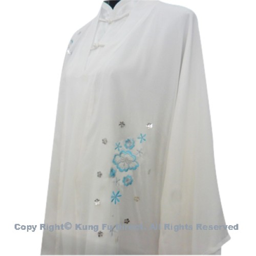 White Shawl with light Blue Flower Embroidery- Shawl Only