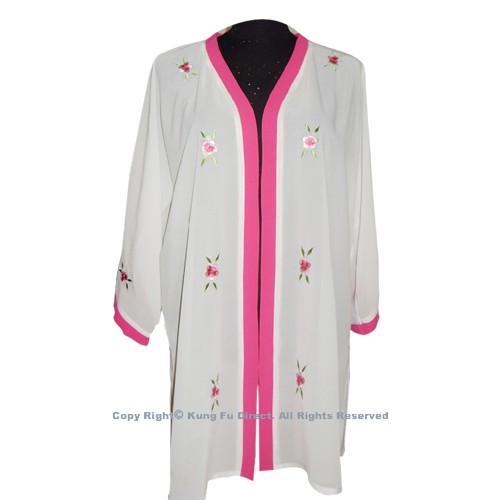 White Shawl with Peony Flower Embroidery and Magenta Trim