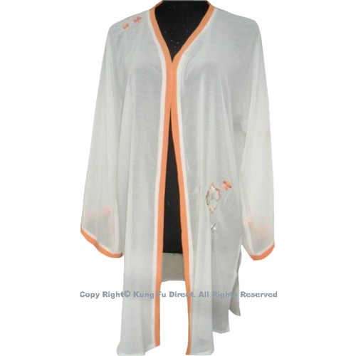 White Shawl with Light Orange Flower Embroidery/Trim