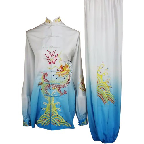 White and Blue Gradient Fancy Design Embroidery Long Sleeves