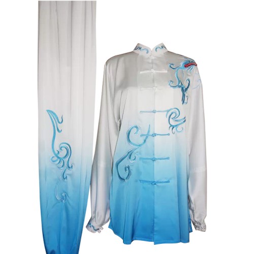 White and Blue Gradient Phoenix Embroidery Long Sleeves