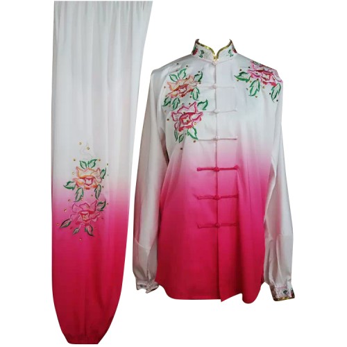 White and Pink Gradient Flower Embroidery Long Sleeves