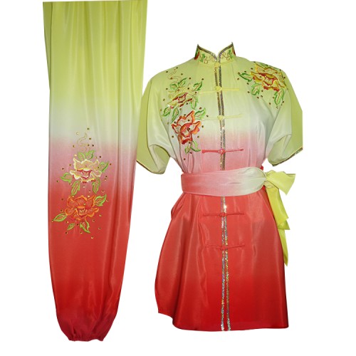 Yellow and Red Gradient Flower Embroidery with Sash