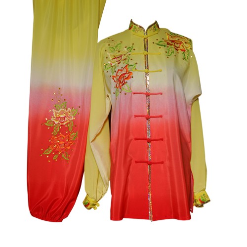 Yellow and Red Gradient Flower Embroidery Long Sleeves