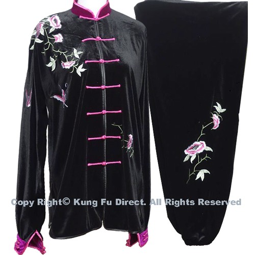 Professional TaiChi Velvet Uniform in Black/Pink Trim