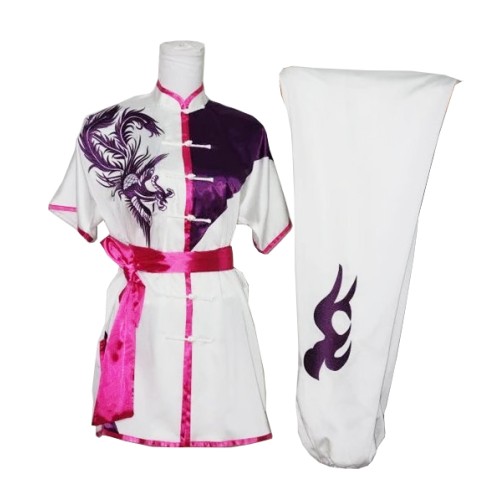 White Uniform with Pink Trim and Purple Embroidery