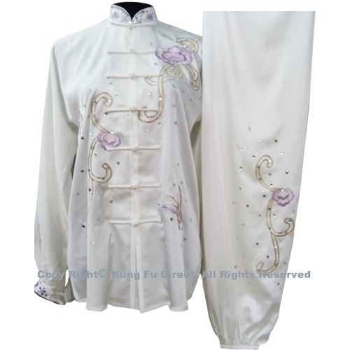 White Uniform With Light Purple Flower Embroidery and White Jewel