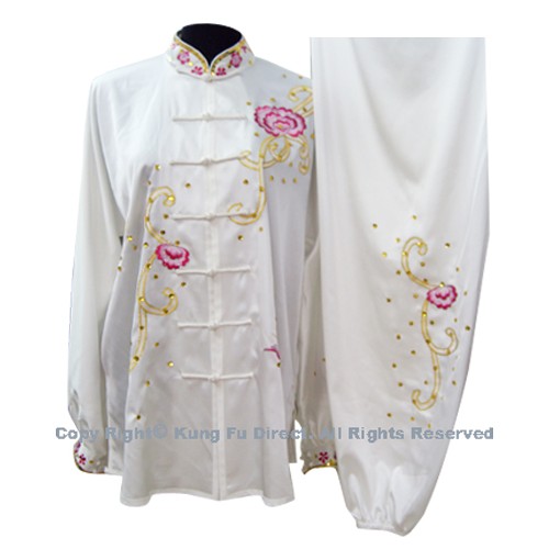 White Uniform With Pink Flower Embroidery and White Jewel