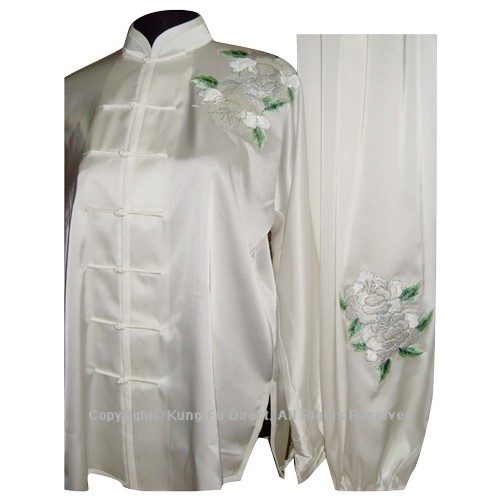 White Uniform With White/Green PeonyFlower Embroidery