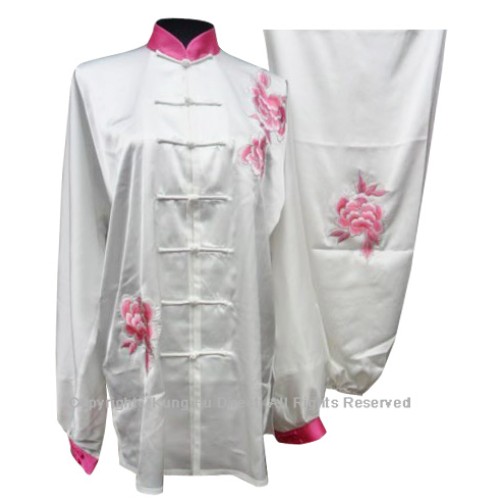 White Uniform With Pink Peony Flower Embroidery