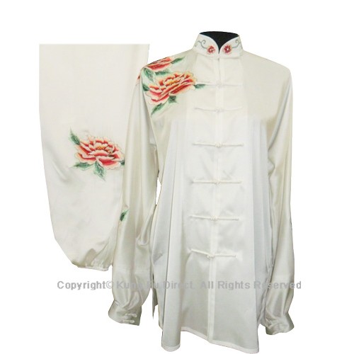 White Uniform With Peony Flower Embroidery