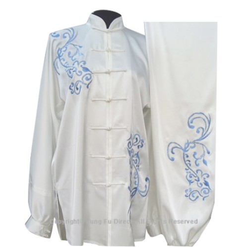 White Uniform With Light Blue Flower Embroidery