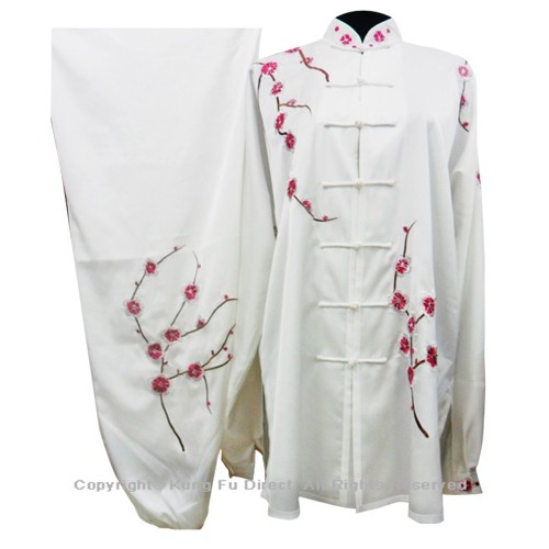 White Uniform with Filled Pink Blossom Embroidery