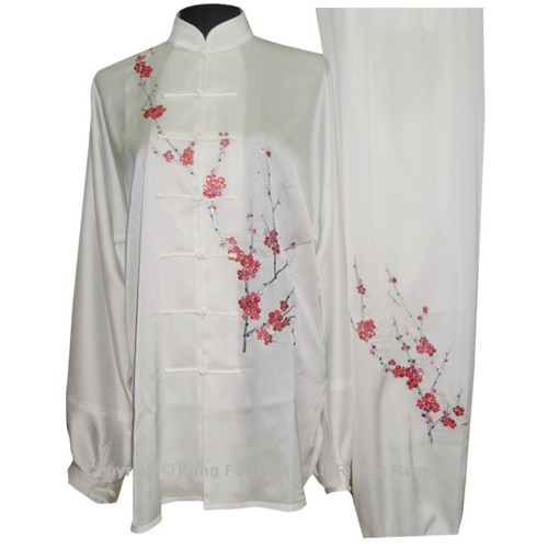 White Uniform with Filled Red Blossom Embroidery