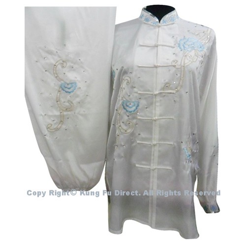 White Uniform With Light Blue Flower Embroidery and White Jewel