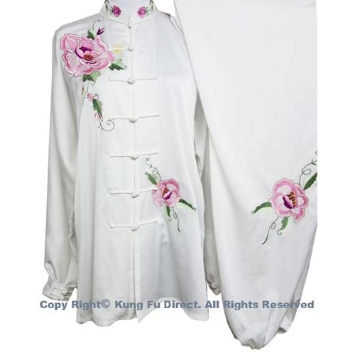 White Uniform with Pink Flower Embroidery