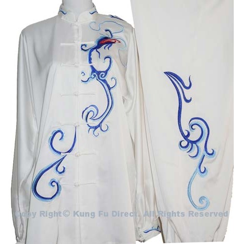 White Uniform with Blue Dragon Embroidery
